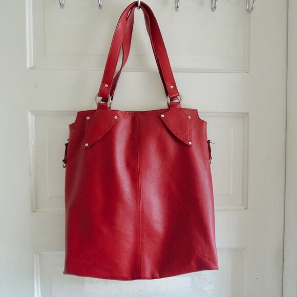 Cristian Red Italian Leather Shoulder Bag Satchel - Picture 5 of 14